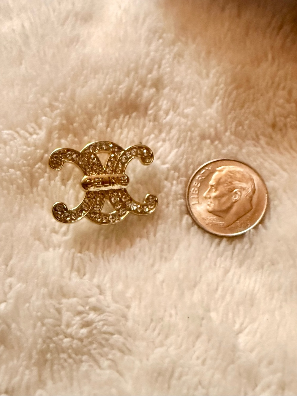 Celine Gold Crystal Double-C Logo Stud Earrings - Picture 3 of 3